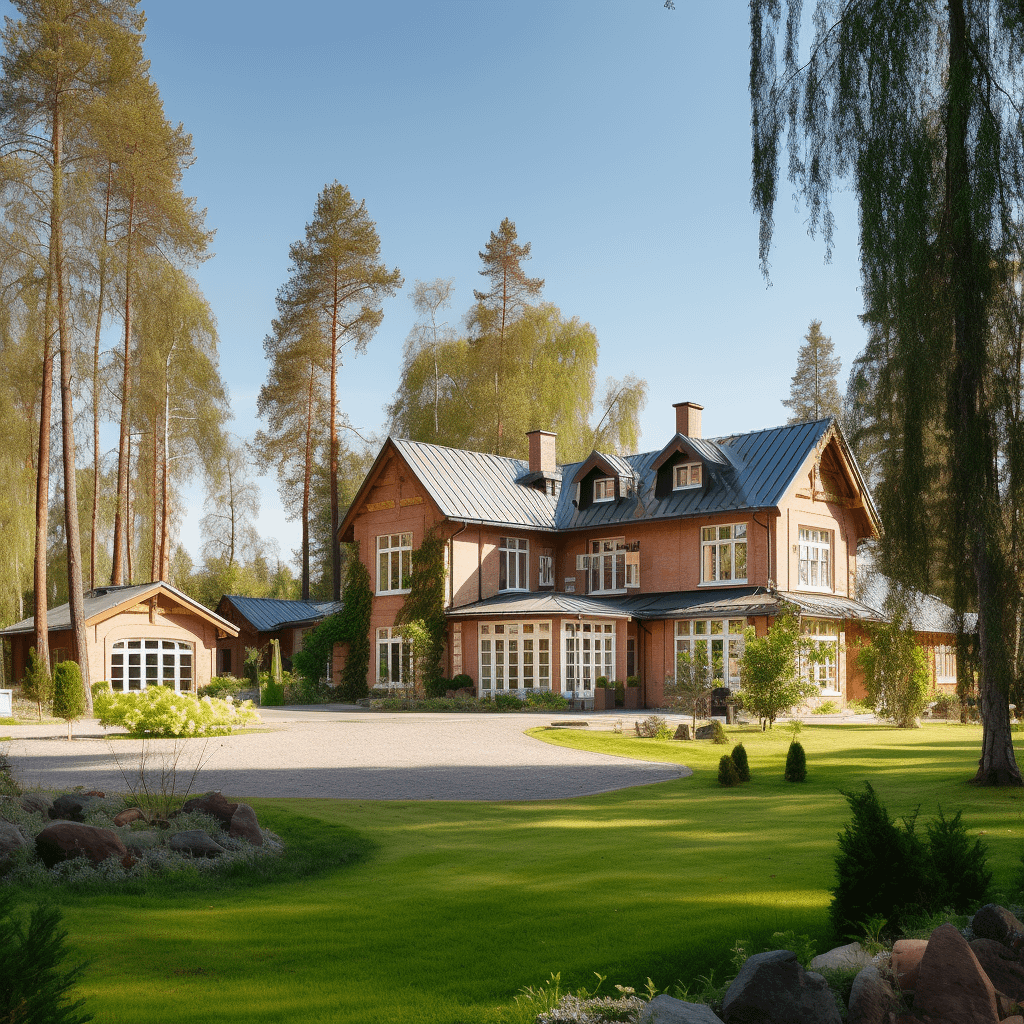 a large family house surrounded by trees