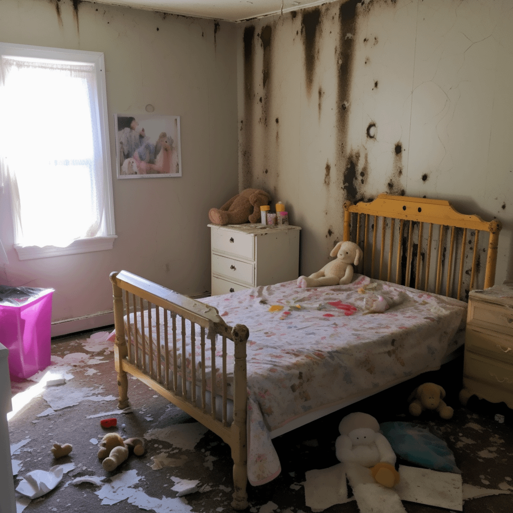 a child's bedroom destroyed due to mold damage