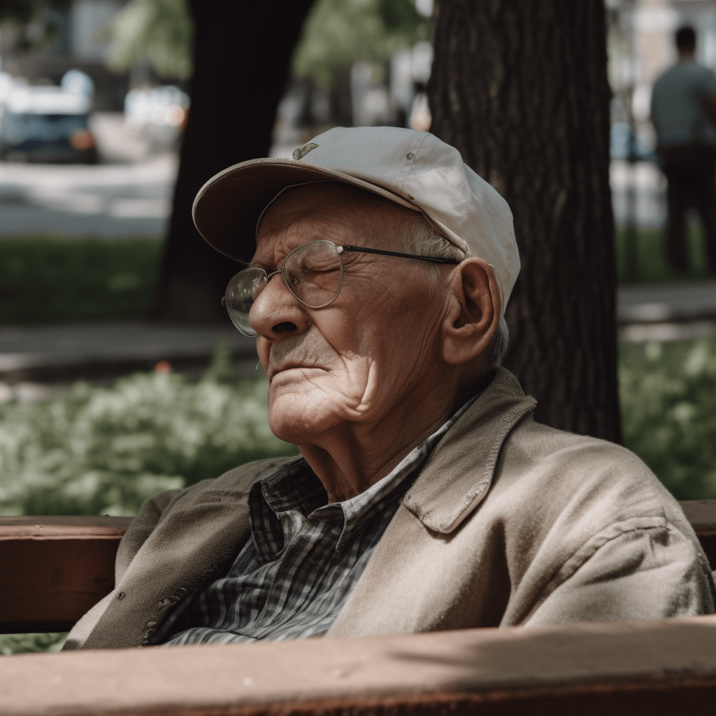 An old person resting on a bench