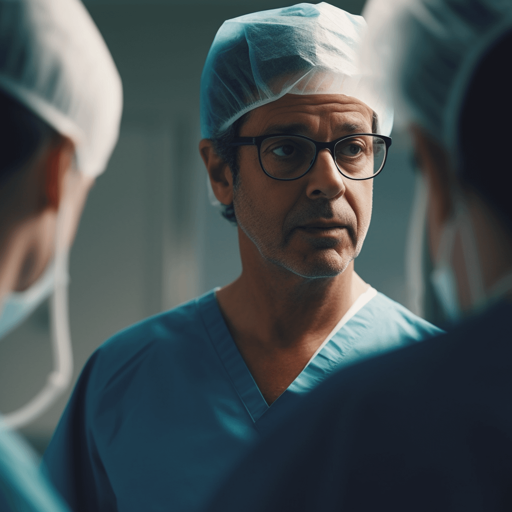 A surgeon talking to fellow surgeons