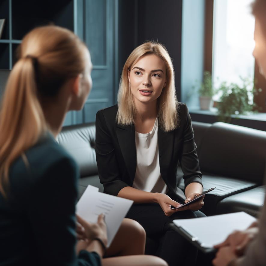female insurance agent talking to client